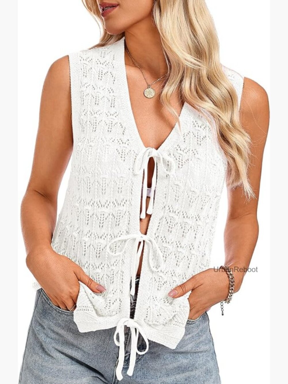 Crochet Tie Front Crop Top Hollow Out Boho Beach Cover Up Summer